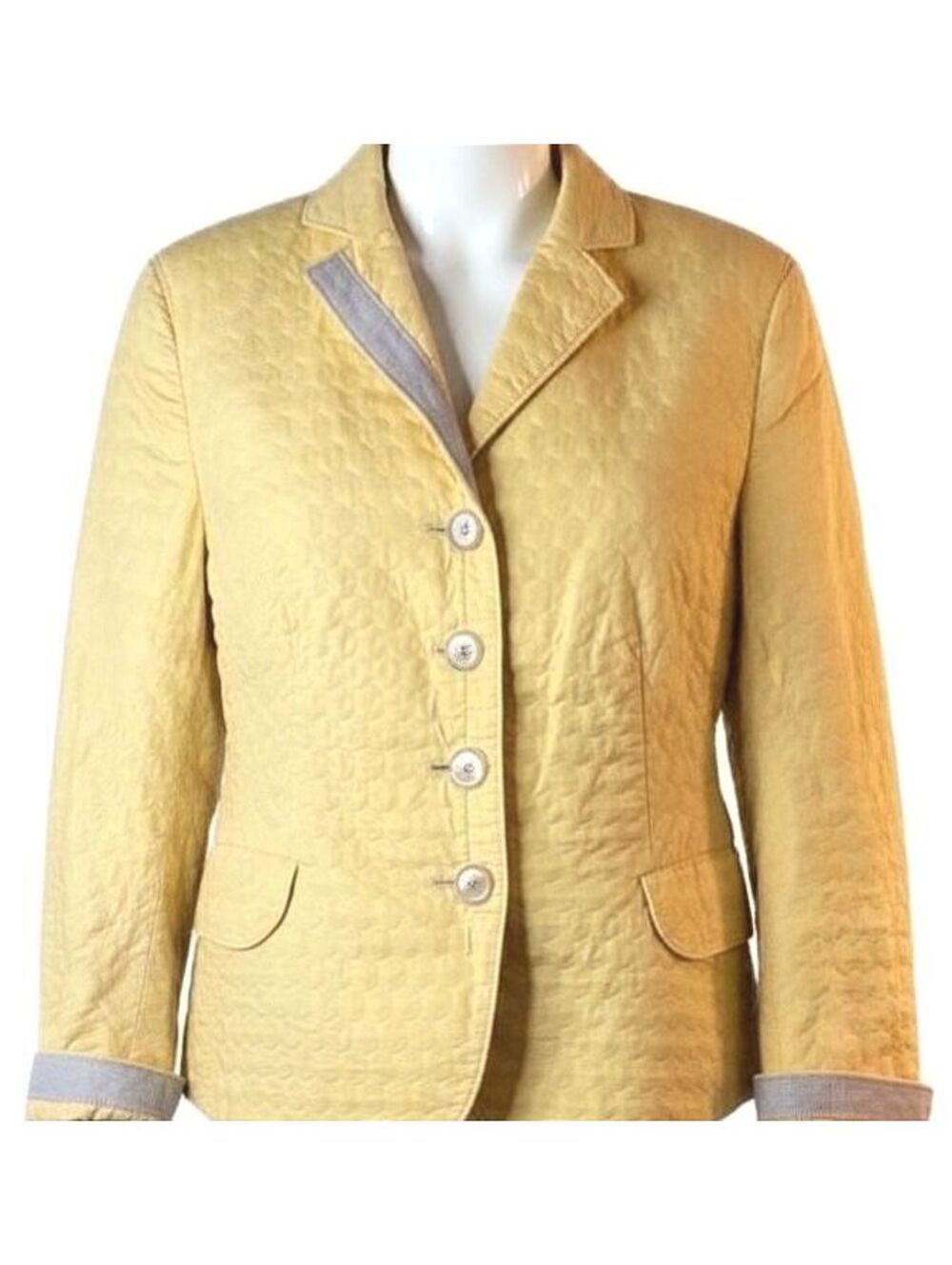 Akris Punto Butter Yellow Textured Cotton Blazer Jacket Size 8 Quiet Luxury